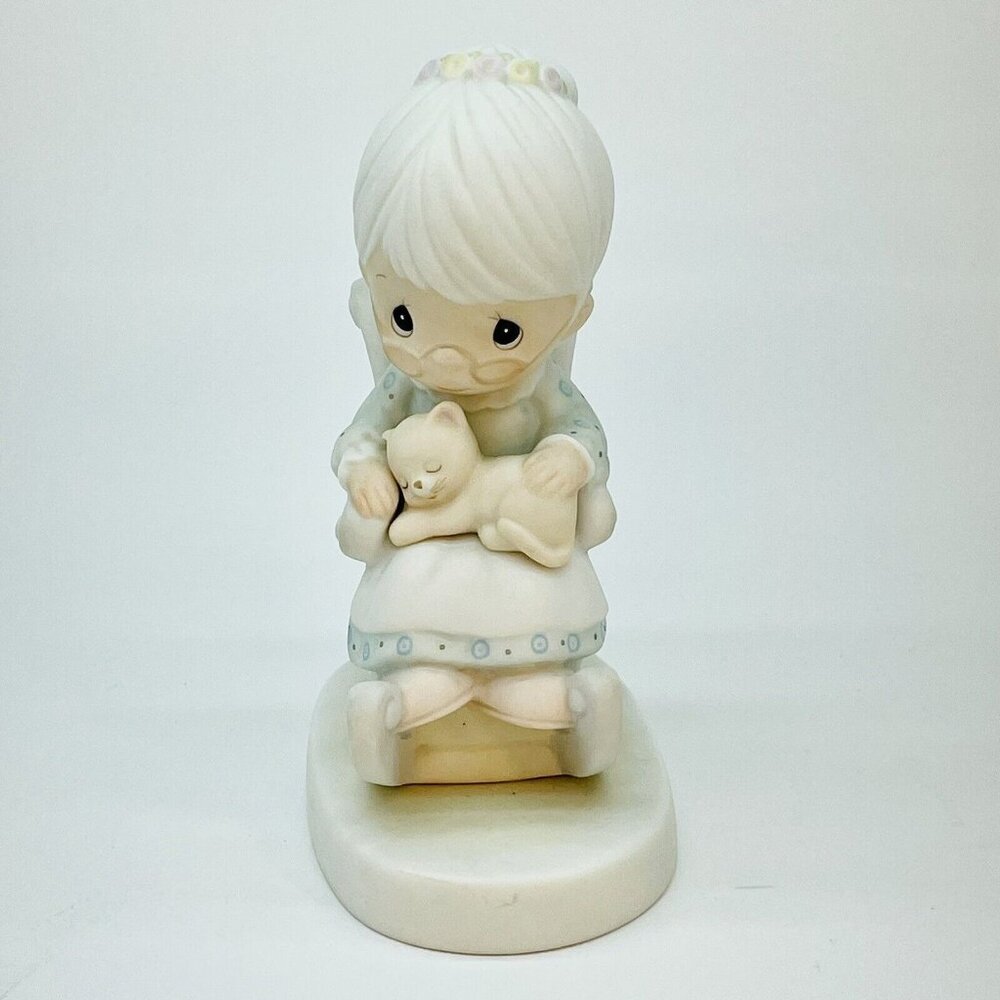 VTG Precious Moments Figurine Enesco Purr-fect Grandma With Cat 5”T 1979 Japan - Picture 3 of 12